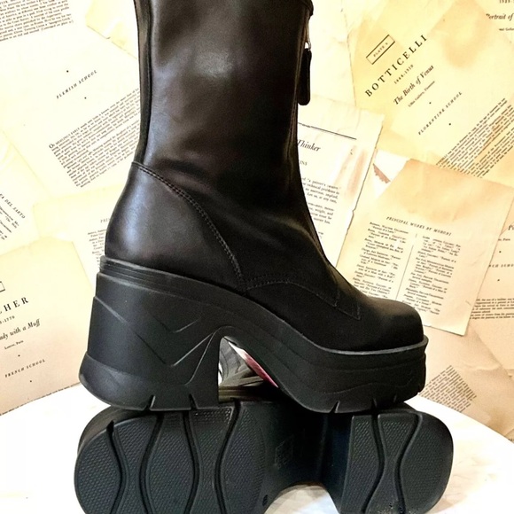 Free People Myles Zip Front Boot Chunky Platform Black Leather - Picture 9 of 12